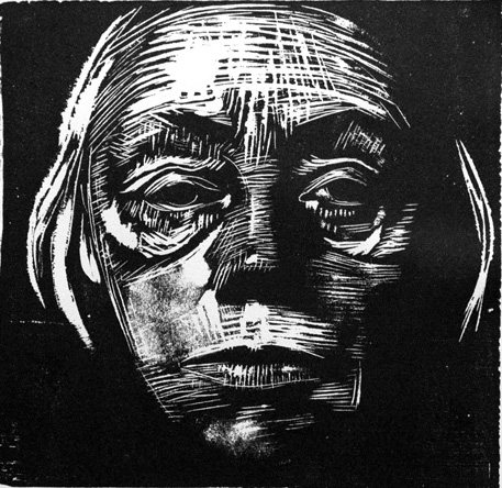 Self-Portrait by Kathe Kollwitz, woodcut, 1923. Kollwitz was always so brave with her line, unhesitating and bold. I quite admire that!