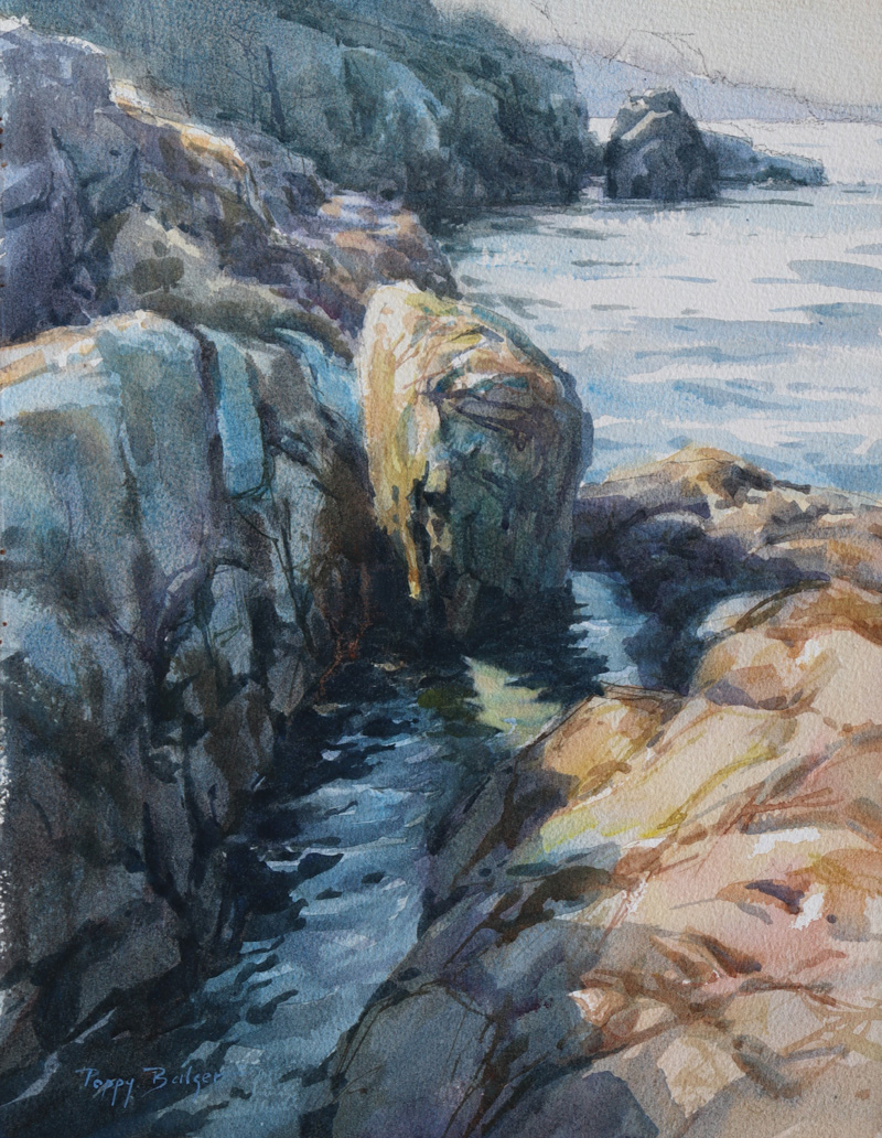 A Winding Coastline (studio watercolor, 14x11) by Poppy Balser