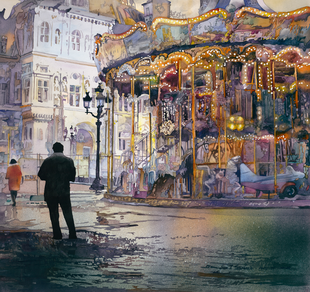 Carousel of Paris by John Salminen, watercolor painting.