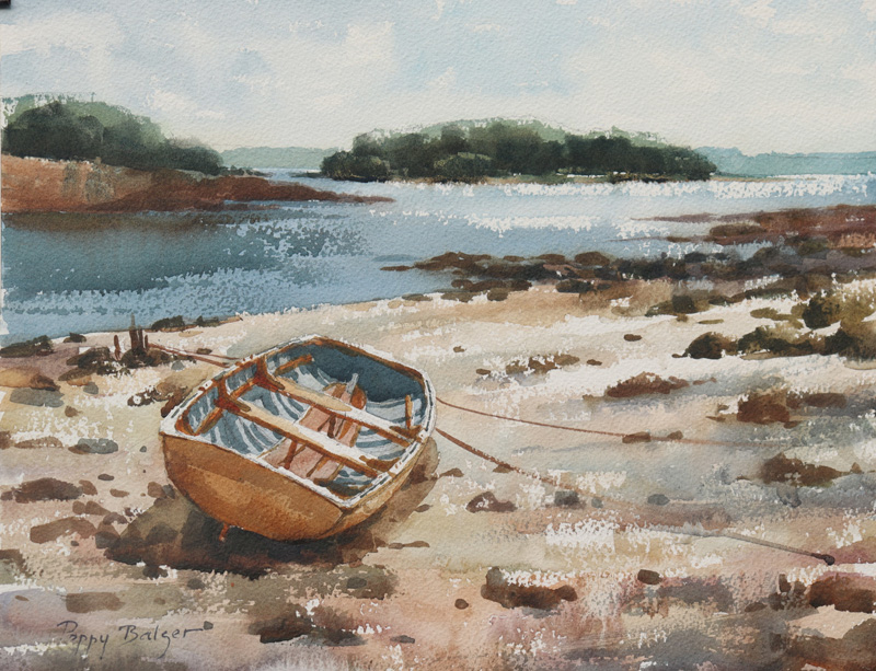 Dinghy at Rest (plein air watercolor) by Poppy Balser